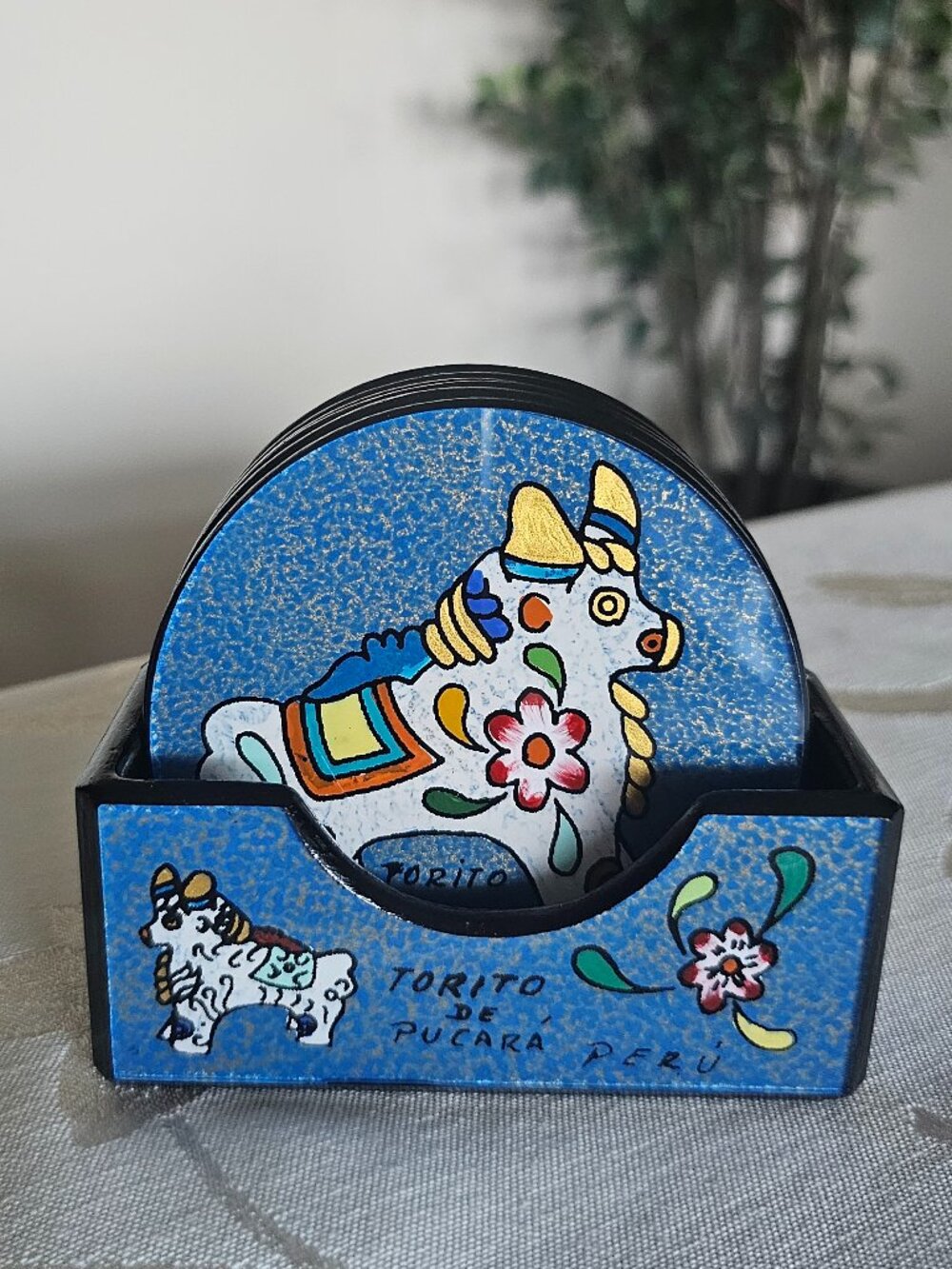 NEW Peruvian Torito de Pucará Coaster Set with Holder